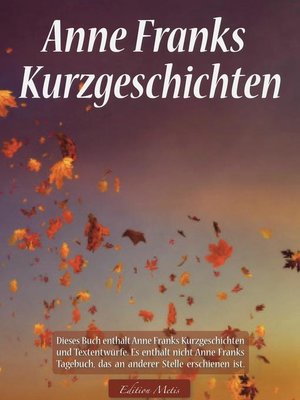 cover image of Anne Franks Kurzgeschichten